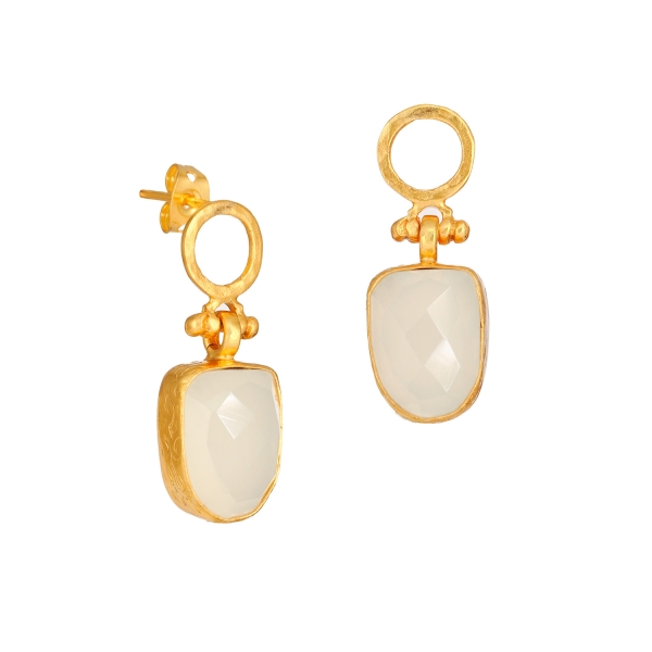 Ohrring aus Messing, vergoldet mit weißem Chalcedon
